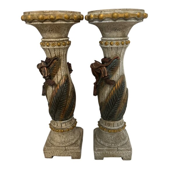 Pair of Vintage Monkey Candle Holders – Polystone Resin, Hand-Painted Pedestals, - Picture 3 of 5